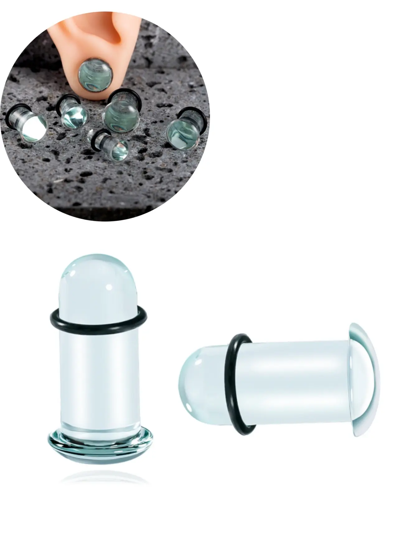 vanku 2pcs Unique 0.5mm Increments 14g-00g Comfy Pain-Free Single Flare clear Glass Dead Stretching Plugs, Hypoallergenic Body Piercing Tapers, Ear Gauge Tunnels, Glass Design