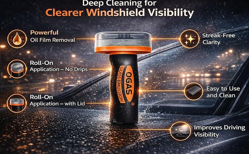 Glass Emulsion Powerful Multi-Purpose Cleaner Oil Film Cleaning Brush, Car Windshield Cleaner Tool for Automotive Windshield/Window/Mirror Cleaning, Clearvision Improve Driving Visibility