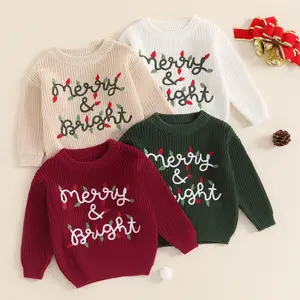 Baby Christmas Sweaters Baby Boy Girl First Christmas Outfit Long Sleeve Crewneck Embroidery Knit Sweatshirt Pullover