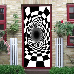 2pcs Visual Tunnel Wall Sticker with Classic Black and White Checkerboard Design Creates a Deep Spatial Sense through Visual Dislocation Suitable for Living Room Bedroom Entrance and Other Wall Decorat