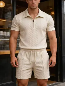 Men’s classic polo shirt set featuring a tailored notched collar top; versatile basic for business casual commuting; available in multiple colors and sizes; skin-friendly, breathable, wrinkle-resistant fabric; suitable for work, everyday wear, and dates;