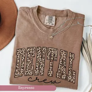 Comfort Colors Leopard Dental Crew Shirt, Dental Shirt, Gift For Dentist Crew, Dental Assistant Tee, Dentist Hygienist Casual Graphic Short Sleeve T-Shirt