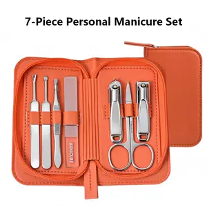 7-in-1 Carbon Steel Manicure-Pedicure Set, Portable Leather Travel Nail Clipper Kit with Full Grooming Tools for Men-Women, Home & Party Gift Supplies