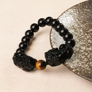 LUMAWU Natural Black Obsidian 10mm Double Pixiu Bracelet | Low-key Elegance & Wealth Gathering Gem