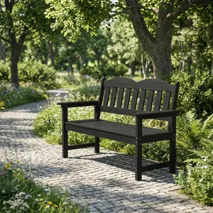 GAOMON 2-Person Poly Lumber Garden Bench, Slatted Patio Loveseat, Weather-Resistant Outdoor Seating for Yard, Garden, Porch, Park & Backyard