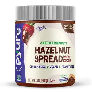 Pyure Keto Hazelnut Chocolate Spread | Sugar-Free, Low Carb, Vegan Nutella Alternative | 2g Net Carbs, Gluten-Free, Peanut-Free, Plant-Based, Non-GMO, Keto Snack, Vegan Sweets | 13 oz Jar