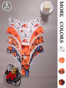 Women's Halloween Series Underwear Set, Sexy Fitted Design, Comfortable Seamless V-Neck Waistband, Thin Fabric for All Seasons