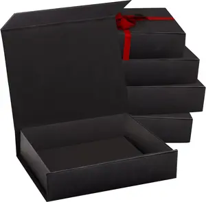 2 Pack Black Gift Boxes with Magnetic Closure – Small 7 x 5 x 1.6 Inch Rectangular Boxes with Glossy Finish for Gifts