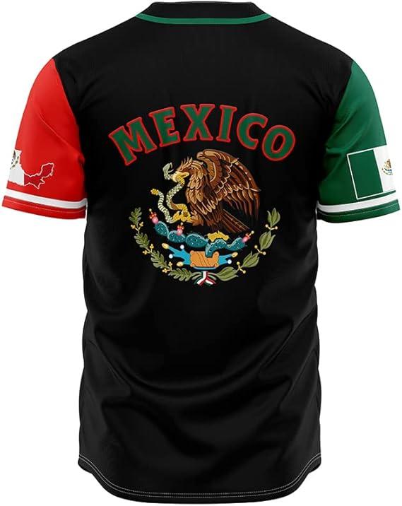 Men's Mexico Baseball Jersey, Eagle Mexico Baseball Button Down Jersey Shirts, Mexican Flag Baseball Jerseys Sports Shirt
