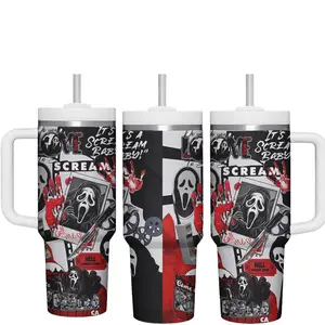 1PC 40oz Tumbler, Ghosttface Screaam Horror Movie Tumbler, Spooky Slasher Design For Men Women, Halloween Travel Tumbler, Scary Fan Gift Idea | GN120326.R2926.ID00