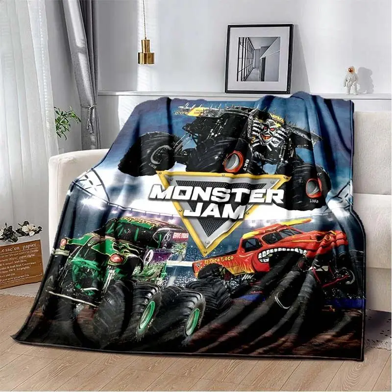 Monster Jam Monster Truck Cartoon Blanket Flannel Soft Throw Blanket Boys Bedroom Sofa Bed Warm Throw Blanket Picnic Blanket