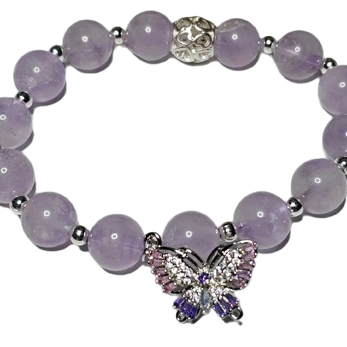 Purple Lavender Quartz Crystal Beaded Bracelet Stretch