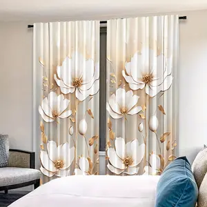 2 Piece Floral Pattern Home Textile Window Decor, Digital Print Curtains, Rod Pocket Design, Privacy Protection, Living Room Drapes