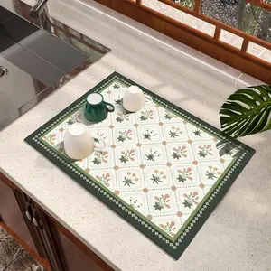Floral Pattern Kitchen Countertop Mat, Absorbent Coffee Mat, Kitchen Drying Mat, Kitchen Accessories, Household Kitchen Products, Coasters