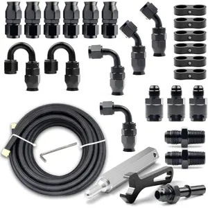 6AN PTFE  Line Kit, Nylon Stainless Steel Braided  Hose, LS Swap EFI E85 Injection  PTFE Fitting 3/8" 26FT