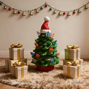 Home Christmas Desktop Decoration Resin Christmas Tree, Vintage LED Christmas Tree, Battery Powered, Holiday Table Decor, Party Celebration, Battery Powered Ornament