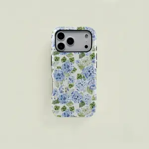 Blue Hydrangea Girly Aesthetic Summer Spring Flowers Fashion Cute 2 in 1 Phone Case with Durable, Shock Absorbing and Stylish Design. Compatible with Iphone 11, 12, 13, 14, 15 16 17 Pro Max and Pro Plus Series A creatively designed new phone case, perfec