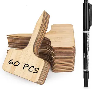 Homenote Bamboo Plant Labels Plant Tags for Seedlings T-Type Plant Tags for Plants Outdoor Garden Markers Vegetable Seedling Label Plant Name Sign Indoor Waterproof with Bonus a Pen（4*2.4 Inch）