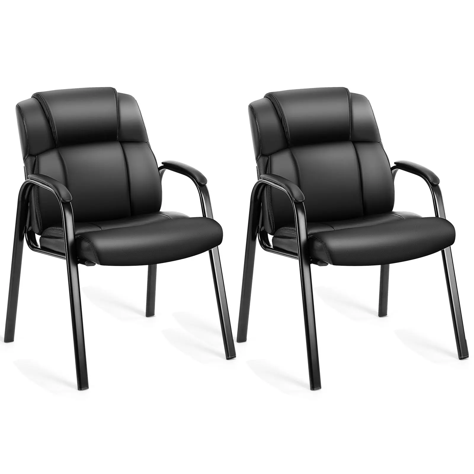 Leather Guest Chair with Padded Arm Rest for Reception Meeting Conference and Waiting Room Side Office Home Black 2 PackLeather Guest Chair with Padded Arm Rest for Reception Meeting Conference and Waiting Room Side Office Home Black 1 Pack