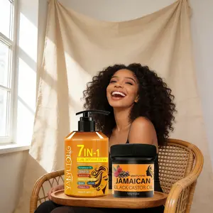 100g Jamaican Black Castor Oil Hair Conditioner + 280ml Styling Curling Cream Set Haircare | The conditioner contains castor oil and shea butter, providing deep nourishment for hair, skin and eyebrows, suitable for all hair types;