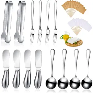 14 Pieces Charcuterie Board Accessories Cheese Spreader Knives Set Stainless Steel Charcuterie Utensils Mini Serving Tongs Spoons and Forks for Cheese and Pastry Making(Silver)