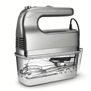 5-Speed Turbo Hand Mixer Electric with Storage Case 5 Stainless Steel Attachments Silver Handheld Mixer for Baking