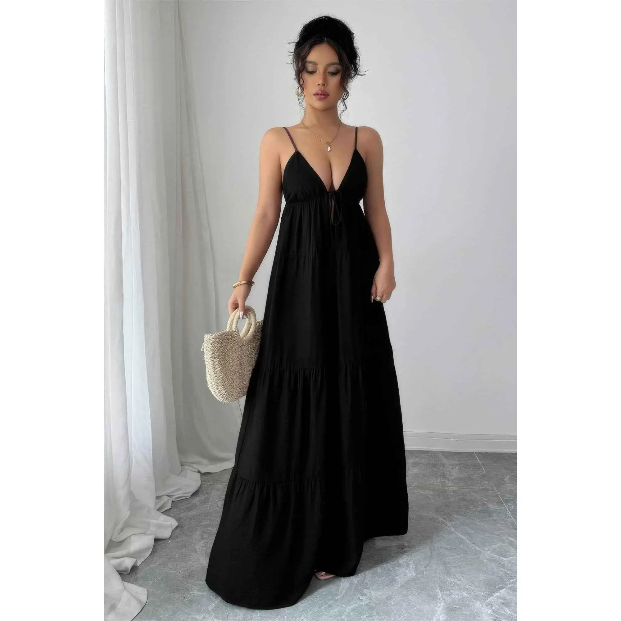 Sleeveless Elegant Suspender Aline Maxi Dress