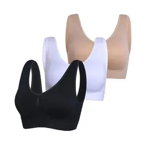 3-Pack Sports Bras for Women, Padded Strappy Racerback Push Up Open Back Medium Support Sports Yoga