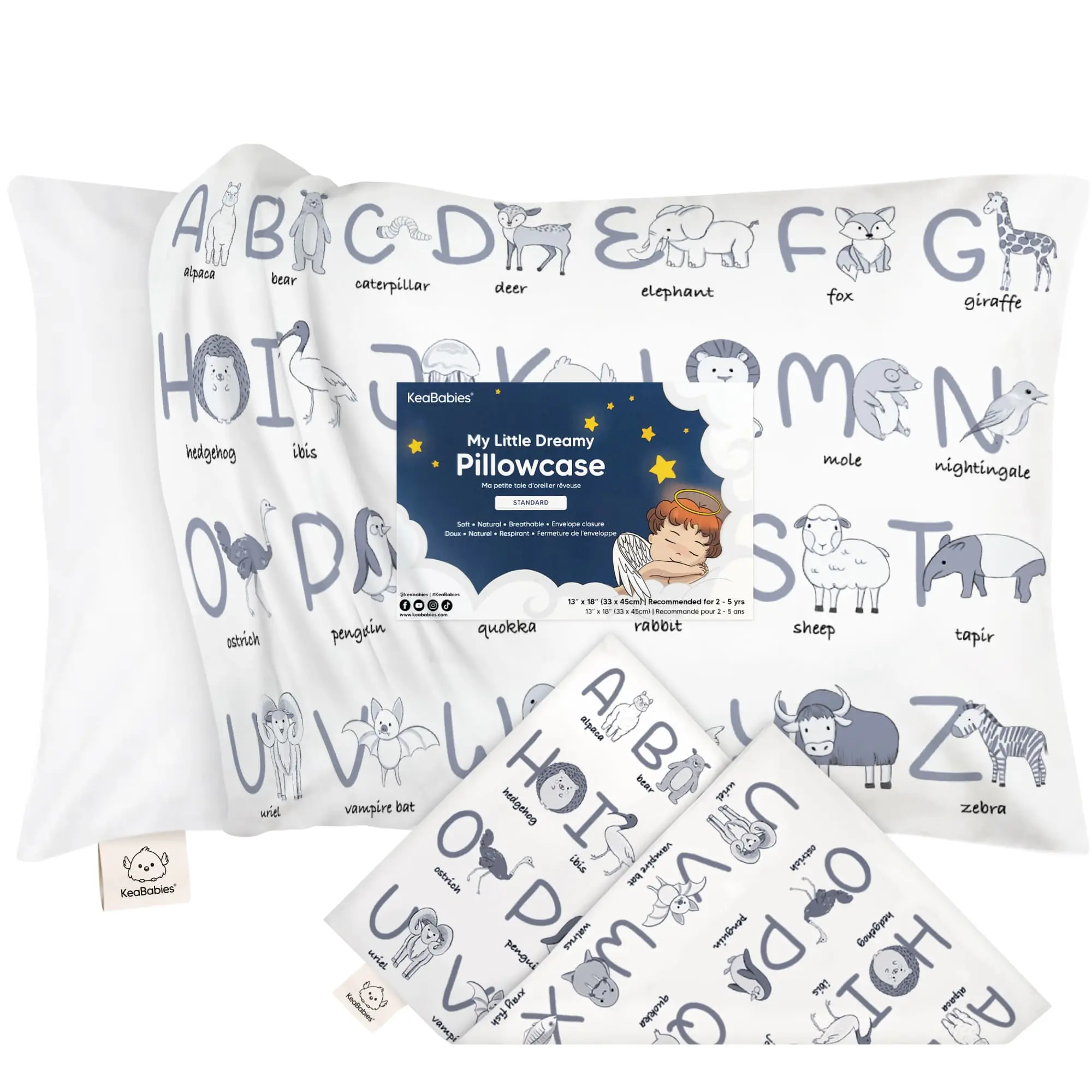 KeaBabies Toddler Pillowcase 13"x18" - Organic Cotton Toddler Pillowcase for Kids, Boys, Girls, Soft & Durable Cotton Cover for Miniature Sleepy Pillows, Cute Colors, Pillow Sold Separately