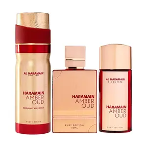 Al Haramain Set Amber Oud Ruby 3 Pc Set 2.5 Oz Edp 1.0 Oz Edp 6.6 Oz Body Sp Unisex