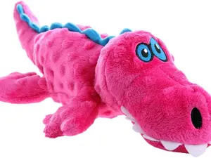goDog Gators Large Squeaky Plush Dog Toy with Chew Guard Technology – Durable Pink Toy for Aggressive Chewers
