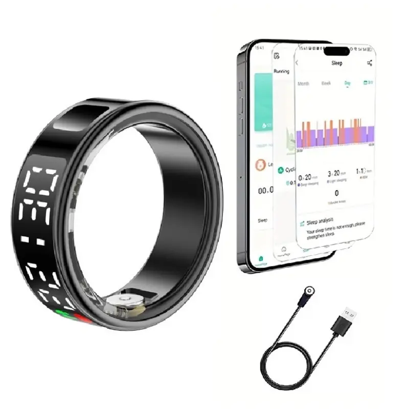 Smart Fitness Ring, Smart Ring Health Tracker, Wearable Fitness Tracker, Includes Charging Case, Tracks Steps, Calories, Sleep, Compatible with iPhone and Android, IP68 Design, Ideal for Birthdays, Thanksgiving, Christmas, Wearable Tech Gadgets