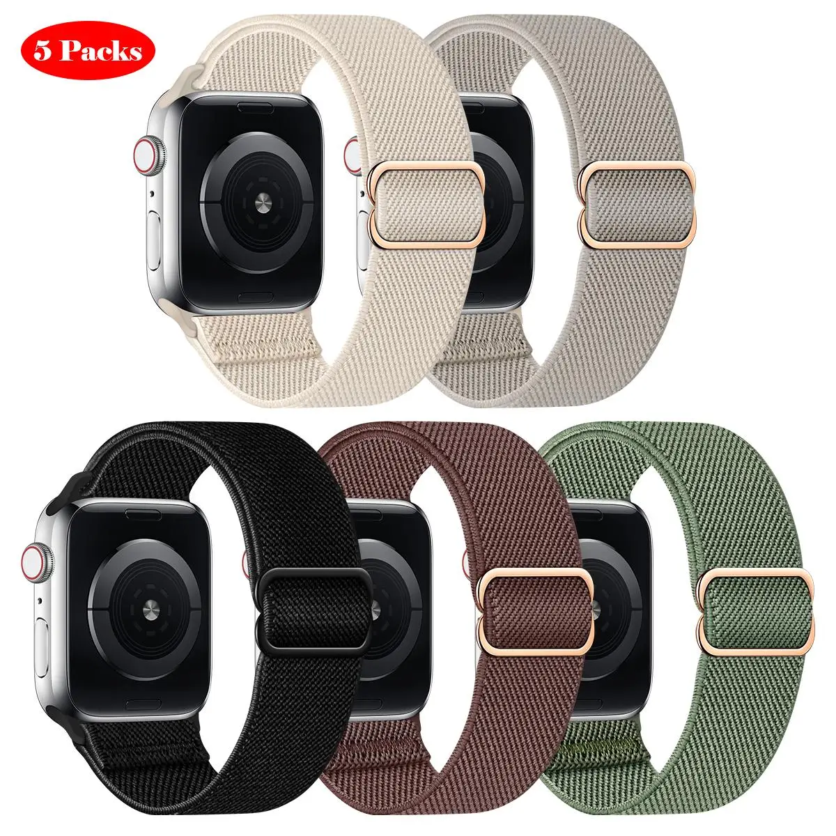 Multicolor Adjustable Nylon Watch Band, 5 Counts Fashion Replacement Watch Band for Men & Women, Wearable Accessories for Apple Watch Series