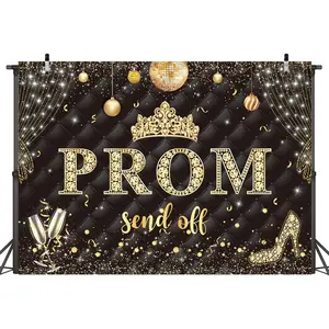 Prom Send Off Backdrop Black and  Prom Night 2026 Graduation Photography Background Class of 2026 Party Decoration (Black , 7x5ft)