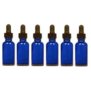 New 1oz. Cobalt Blue Glass Empty Bottles Perfect for Essential Oils with Glass Eye Droppers, Set of 6