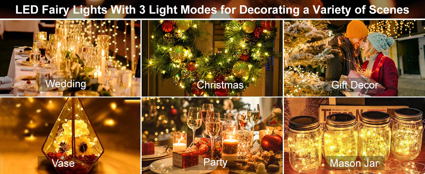 30PCS/10PCS/1PCS Fairy Lights Battery Operated [3 Modes], 7ft 20 Led Twinkle Lights String Lights Waterproof Bulk Small Mini Silver Wire for Christmas Mason Jars Wedding Table Centerpiece, Warm White