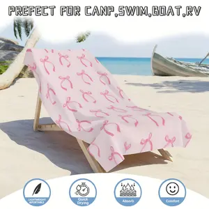 1pc Pink Bow Bath Pool Beach Towel-Super Soft & Absorbent Towel, Perfect Gift for Female Friends