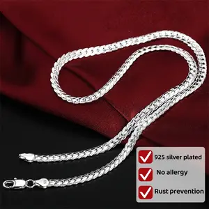 Fashion Necklace 5MM 925  Silver plated Chain Jewelry  Gift for Men Women Decoration Silver Convenient Valentine‘s gift, 20-24 Inches Length Jewelry for Mens Women - Hypoallergenic, Tarnish-Resistant, Ideal For Parties & Gifts