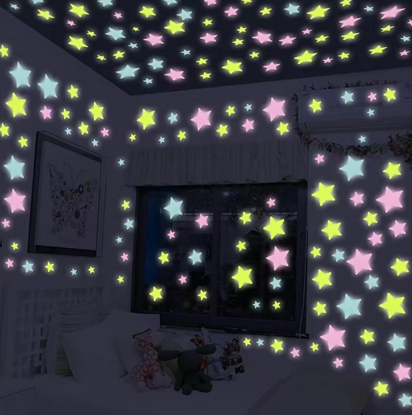 300PCS Glow in the Dark Stars Stickers Mixed Color Luminous Fluorescent Reusable Plastic Wall Stickers Ceiling Stars Decal Space Galaxy Night Sky Bedroom Ceiling Decor Kids Room Nursery Home Decor Best Easter Gift for Children