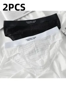 Sexy Transparent Check Mesh Men's Briefs 2-Pack, Comfort Fit Mid-Rise Underwear for All Seasons, Cooling,Breathable and Stylish Office Wear