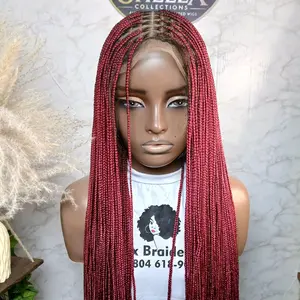 Burgundy Micro Knottless Braid Full Lace Wig with Baby Hair Touch for Stylish Looks