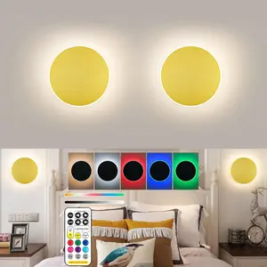 Gold Battery Operated Wall Sconces – Rechargeable Solar Eclipse Style with Remote Dimmable 9 Color Modes – Cordless Indoor Wall Lamp for Bedroom Living Room