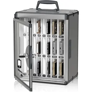 24 Slots Wall Mounted Aluminum Alloy Cell Phone Locker Storage Cabinet with Key Lock Box with Handle for School Office Exam Black
