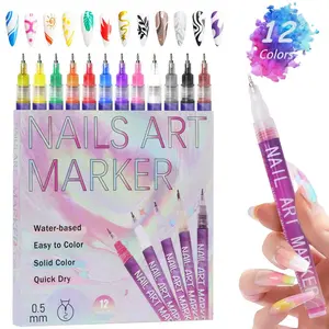 Nail Art Pen Set 12 Vibrant Colors Quick Drying Acrylic Paint Markers 0.5MM Precision Tip for Home DIY Nail Art Design