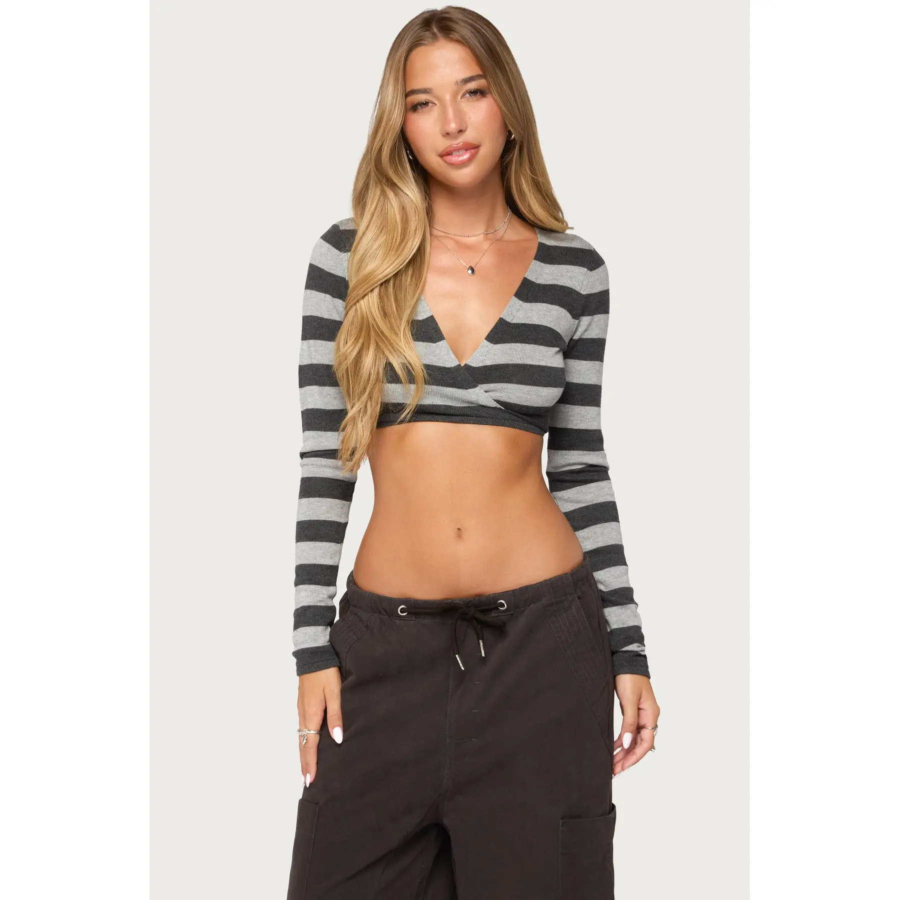 Meira Striped Knit Wrap Crop Top