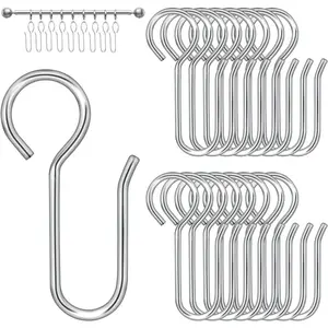 60 count S Metal Curtain Track Hooks Small S Shaped Curtain Hooks for Ceiling Drape Track, Bathroom Curtains