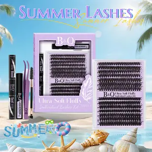 70D+90D Kit l B&Q 280pcs Ultra-Soft Wispy Mega Volume Lashes,D-Curl,Lash Bond & Seal for DIY Individual Lash Extension,Waterproof Long Lasting Makeup Comestic Salon-Look #SummerVibes