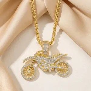 Iced Bike Life Pendant with 4mm Rope Chain, 24" Length Fashion Costume Jewelry Charm Accessory