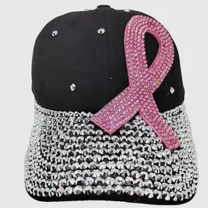 Pink Ribbon Skewed Rhinestone Cap