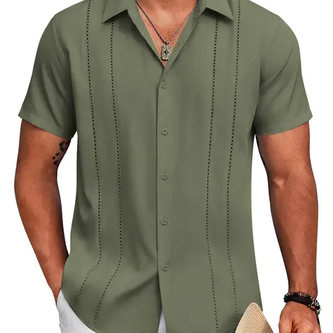 COOFANDY Mens Cuban Guayabera Shirt Short Sleeve Button Down Shirts Summer Beach Vacation Shirts